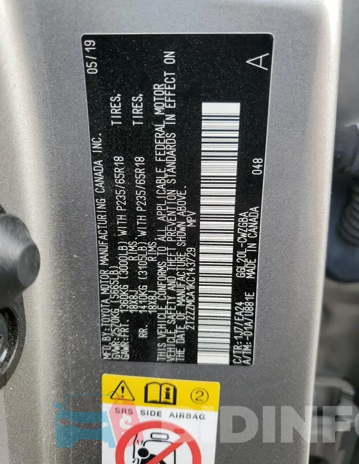 2T2ZZMCA1KC143729 Photo# 12