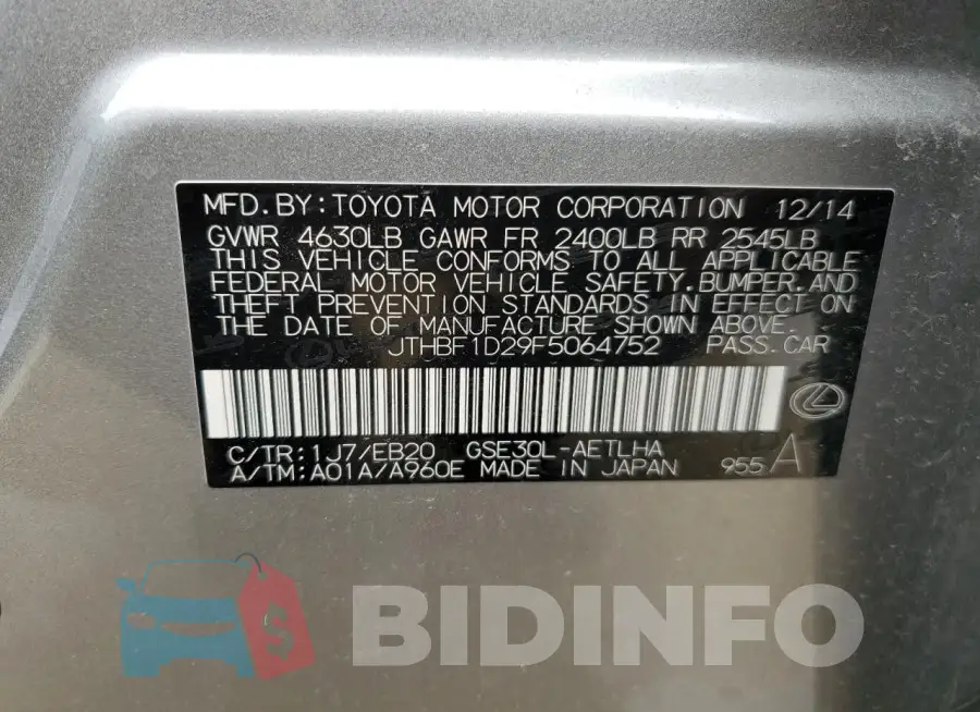 JTHBF1D29F5064752 Photo# 12
