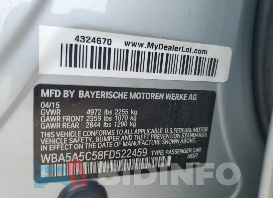 WBA5A5C58FD522459 Photo# 12