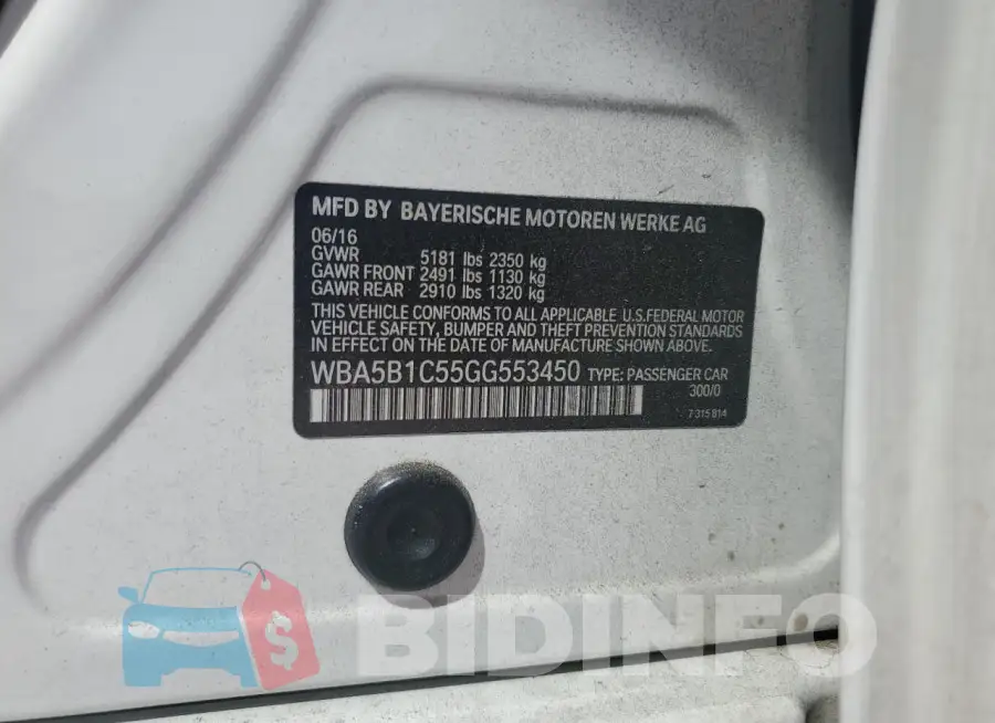 WBA5B1C55GG553450 Photo# 12