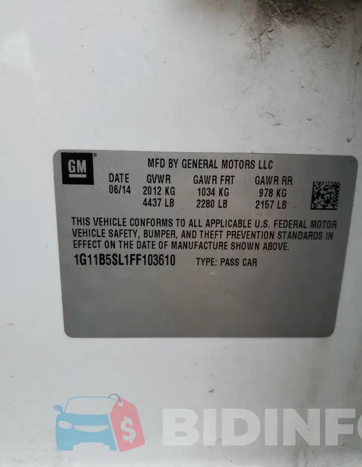 1G11B5SL1FF103610 Photo# 13