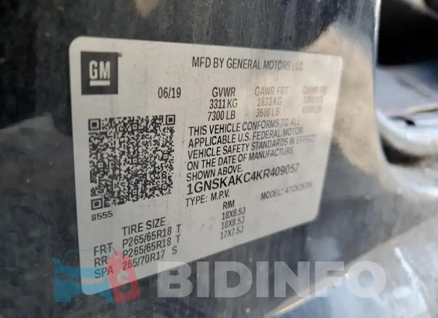 1GNSKAKC4KR409057 Photo# 13