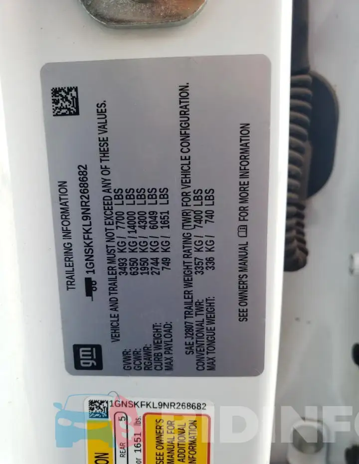 1GNSKFKL9NR268682 Photo# 13