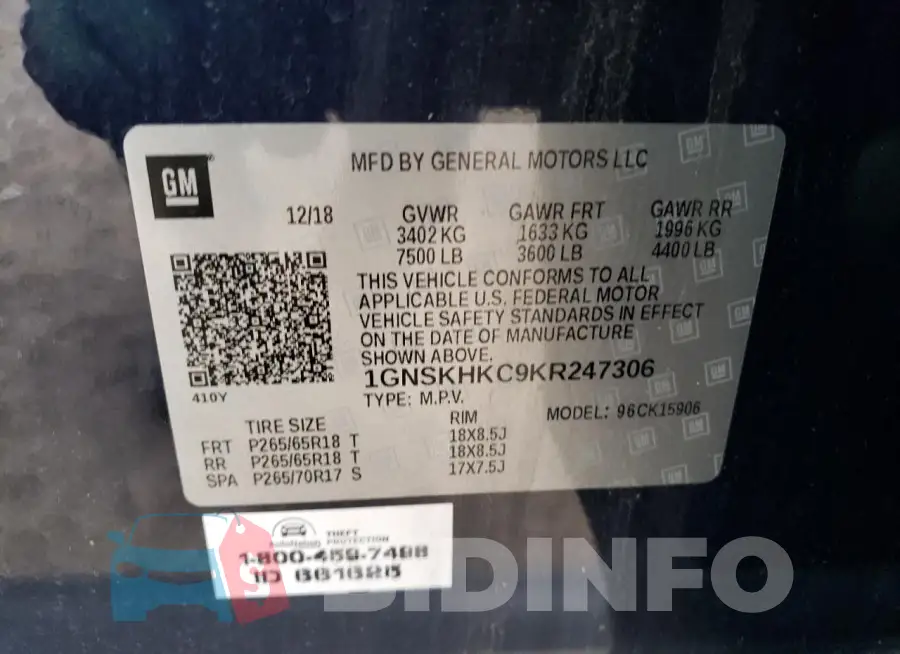 1GNSKHKC9KR247306 Photo# 13