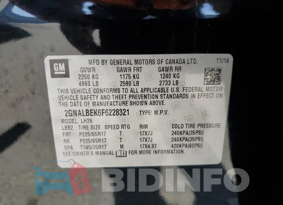 2GNALBEK6F6228321 Photo# 13