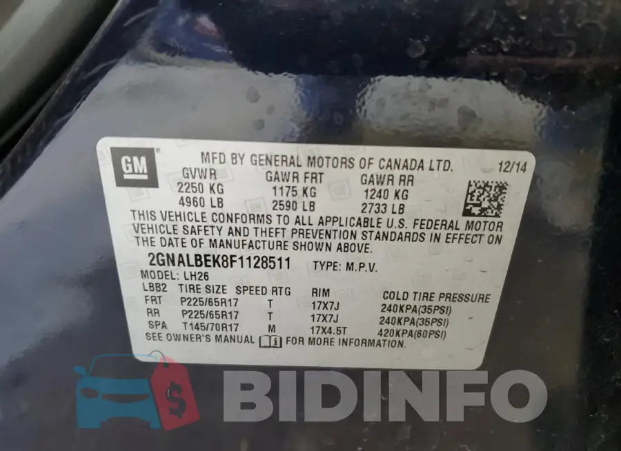 2GNALBEK8F1128511 Photo# 12