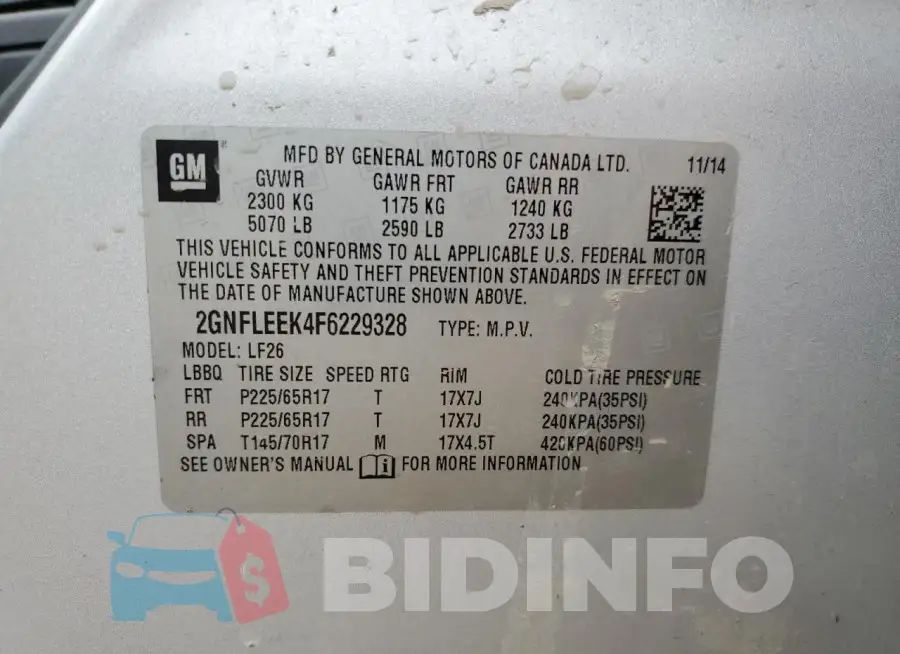 2GNFLEEK4F6229328 Photo# 13