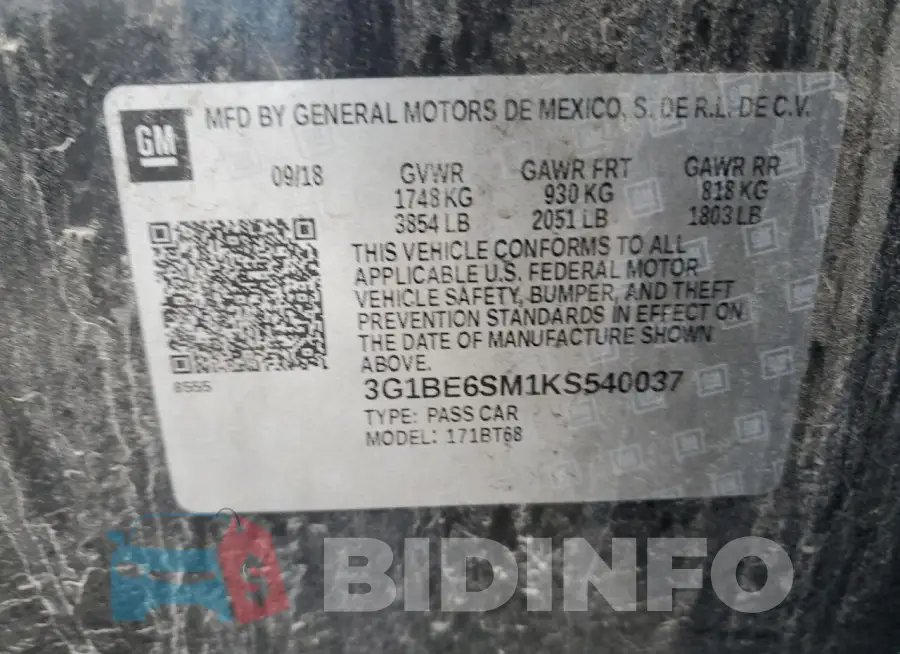 3G1BE6SM1KS540037 Photo# 12
