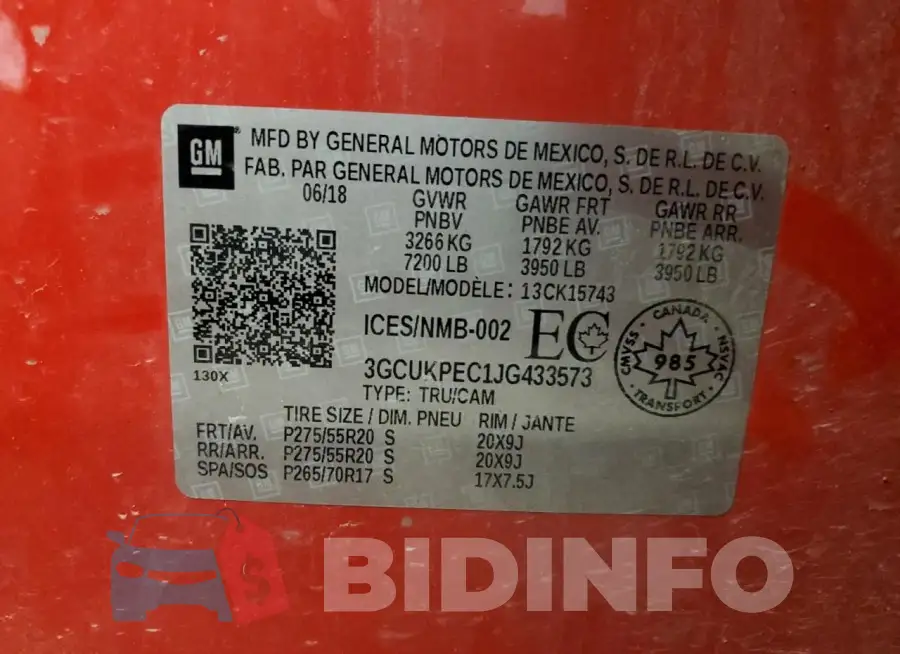 3GCUKPEC1JG433573 Photo# 13