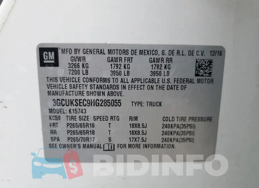3GCUKSEC9HG285055 Photo# 12