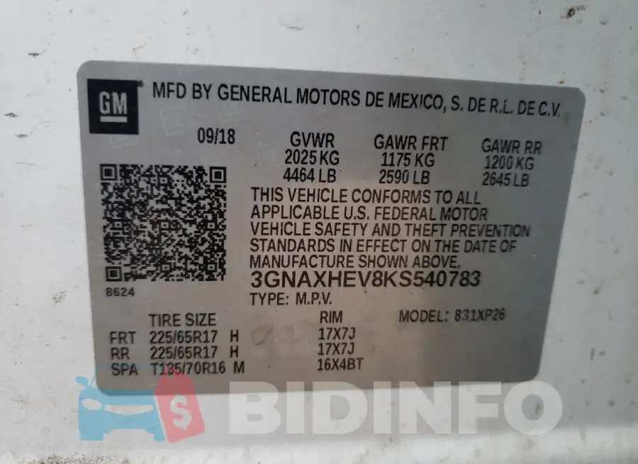 3GNAXHEV8KS540783 Photo# 12
