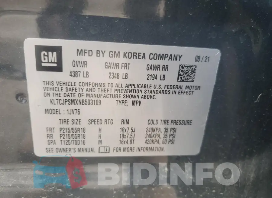 KL7CJPSMXNB503109 Photo# 13