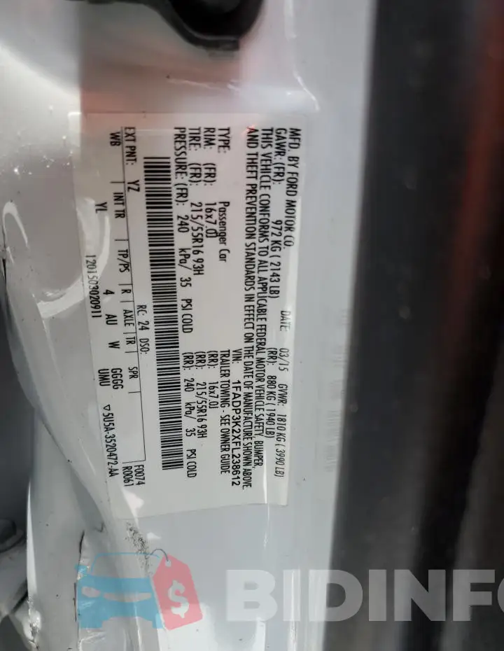 1FADP3K2XFL238612 Photo# 13