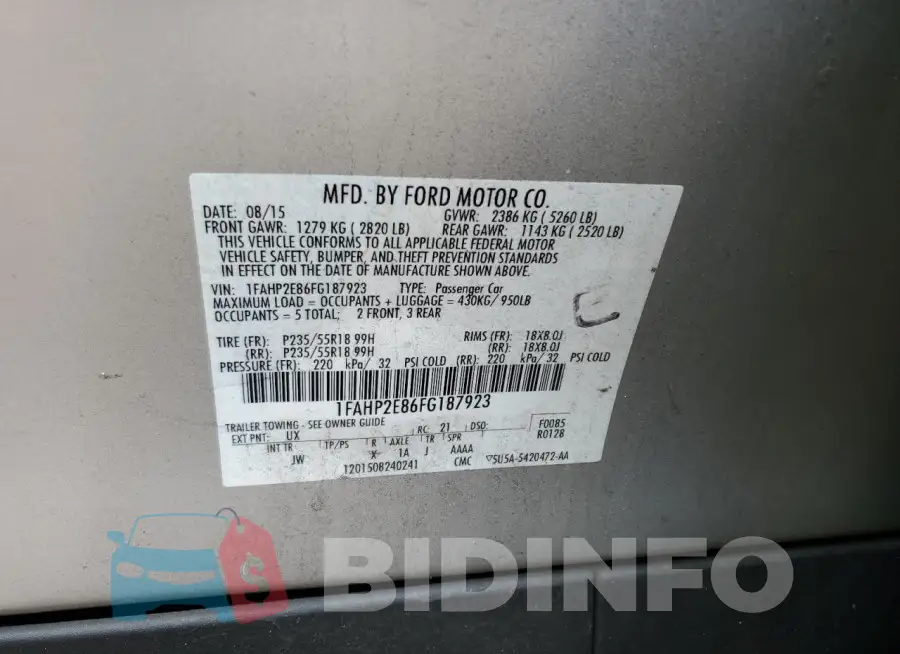 1FAHP2E86FG187923 Photo# 12