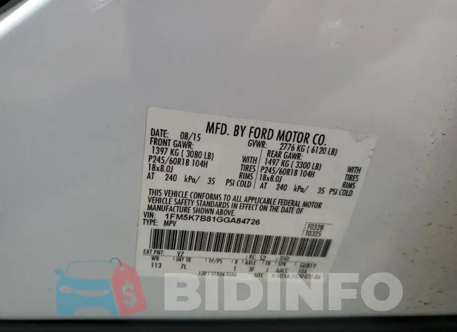 1FM5K7B81GGA84726 Photo# 13