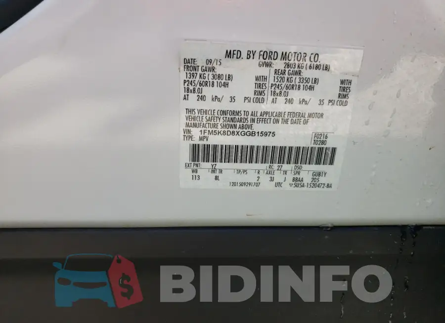 1FM5K8D8XGGB15975 Photo# 14