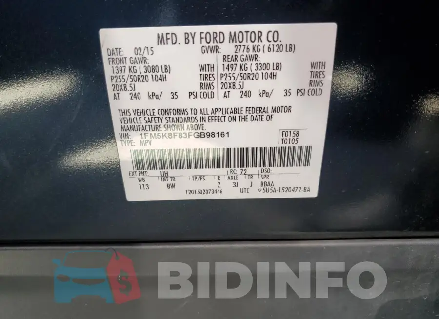 1FM5K8F83FGB98161 Photo# 13