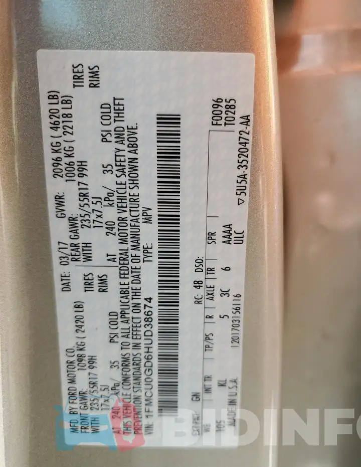 1FMCU0GD6HUD38674 Photo# 13