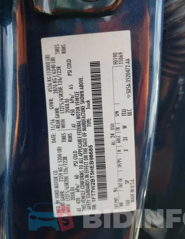 1FT7W2BT5HEB98685 Photo# 12