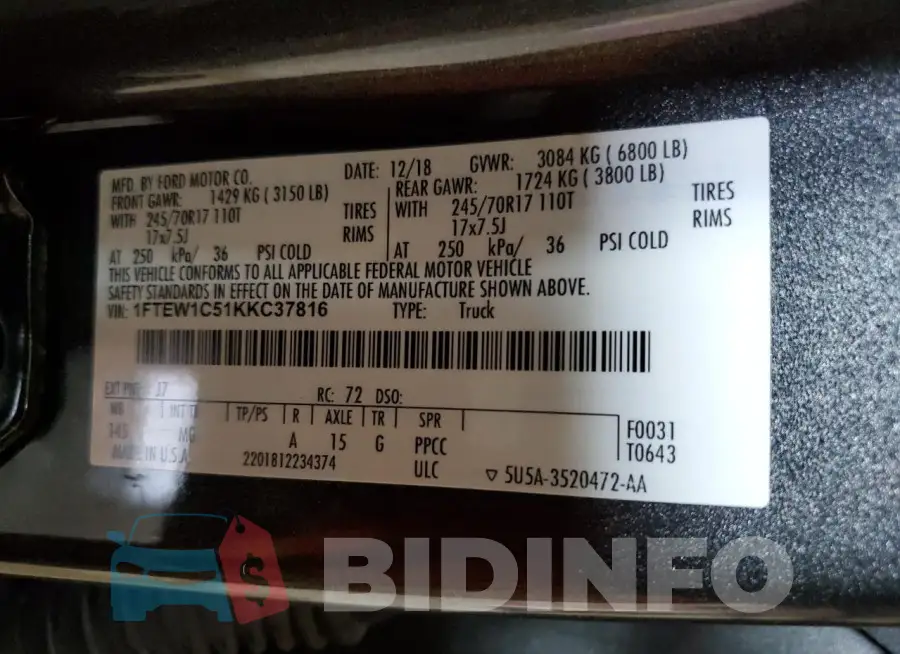1FTEW1C51KKC37816 Photo# 12