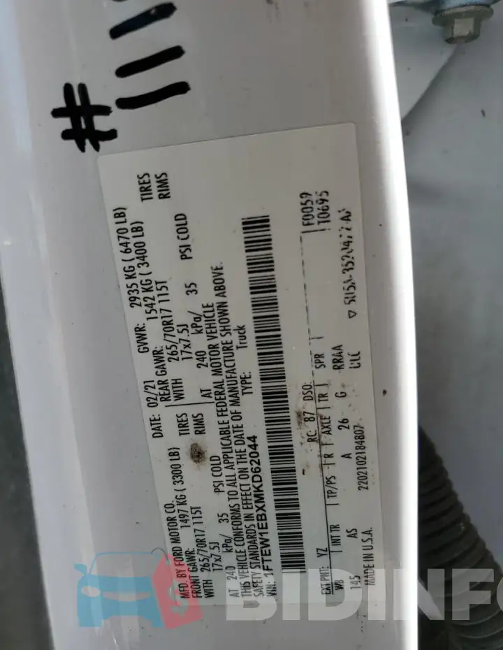 1FTEW1EBXMKD62044 Photo# 12