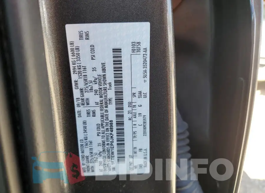 1FTEW1EP0JKF48988 Photo# 12