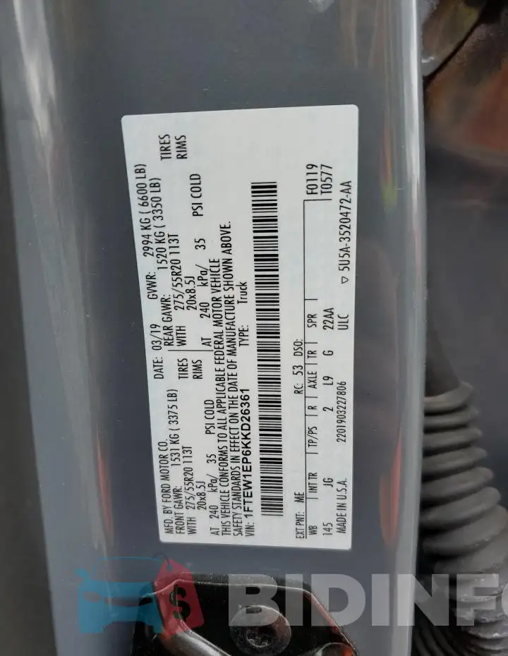 1FTEW1EP6KKD26361 Photo# 12