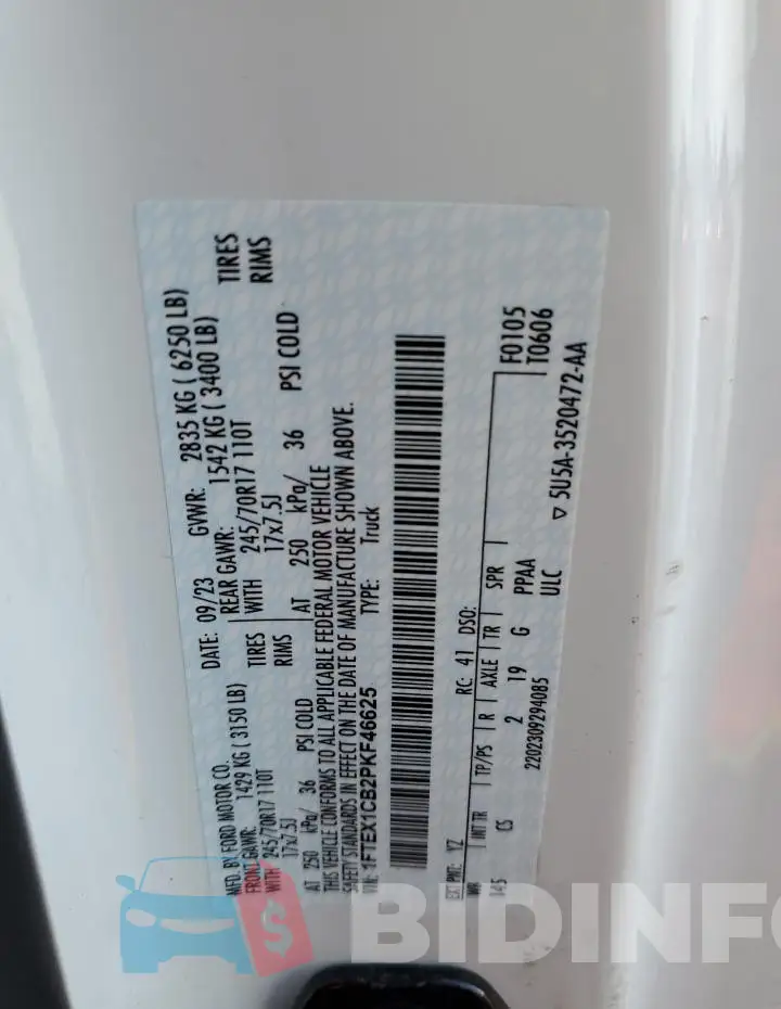 1FTEX1CB2PKF46625 Photo# 12