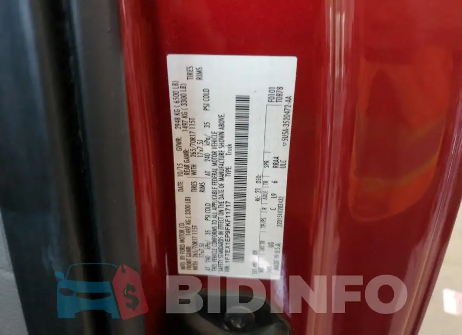 1FTEX1EP9FKF11717 Photo# 12
