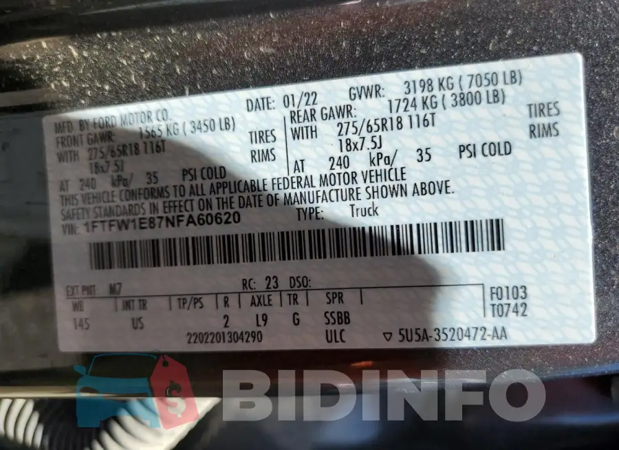 1FTFW1E87NFA60620 Photo# 12