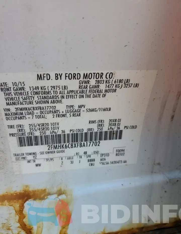 2FMHK6C8XFBA17702 Photo# 12