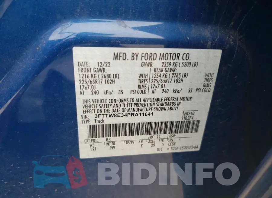3FTTW8E34PRA11641 Photo# 12
