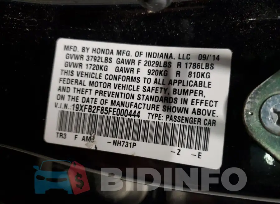 19XFB2F85FE000444 Photo# 12