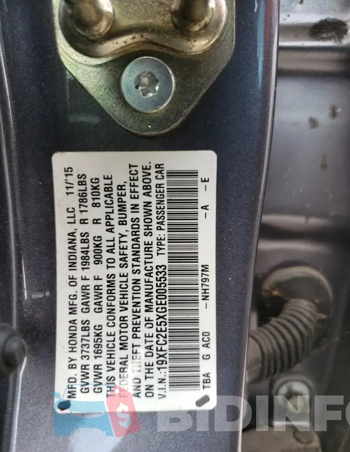 19XFC2E5XGE005533 Photo# 12