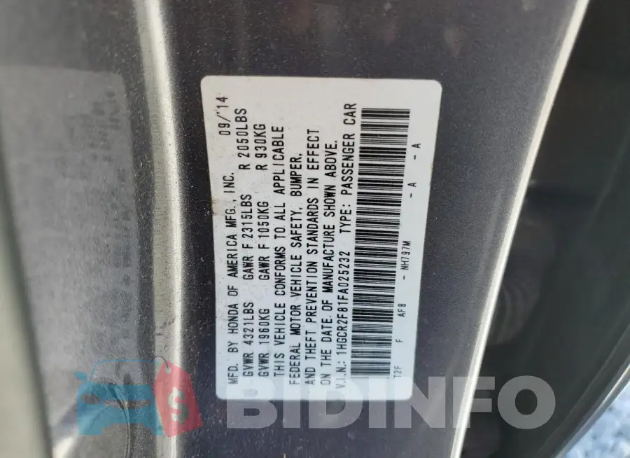 1HGCR2F81FA025232 Photo# 13