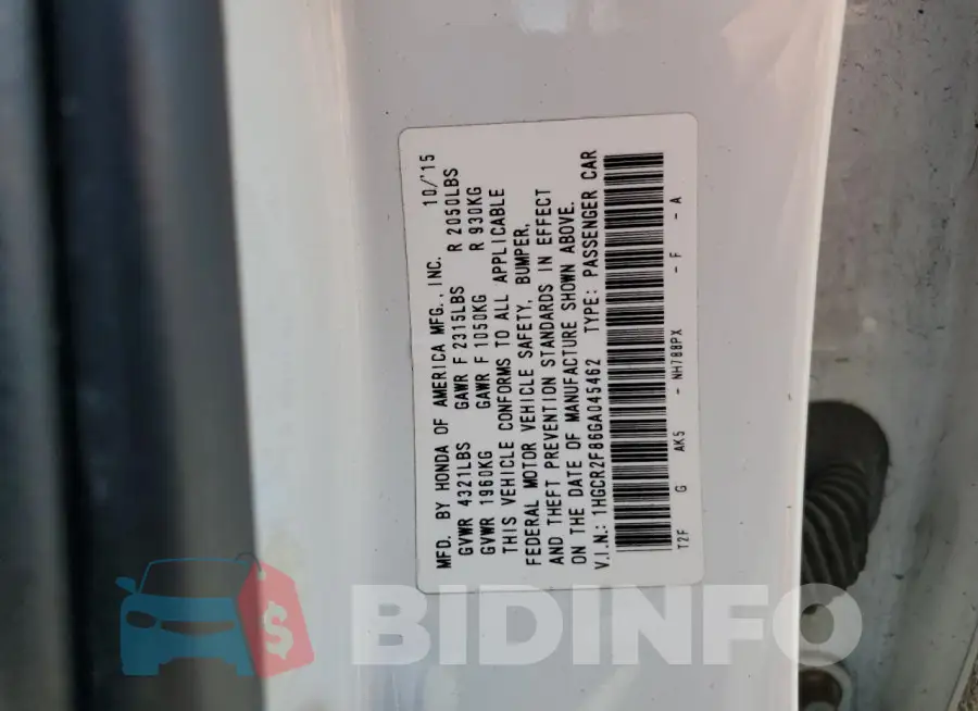 1HGCR2F86GA045462 Photo# 12