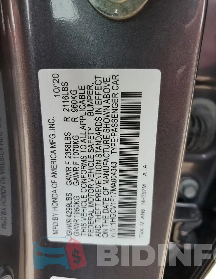 1HGCV1F17MA004343 Photo# 12