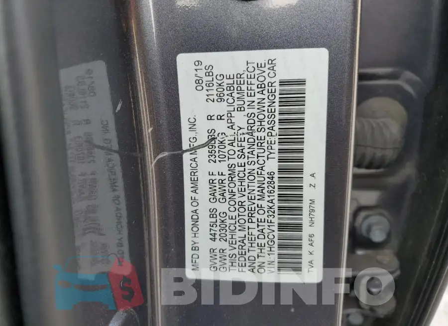 1HGCV1F32KA162846 Photo# 13