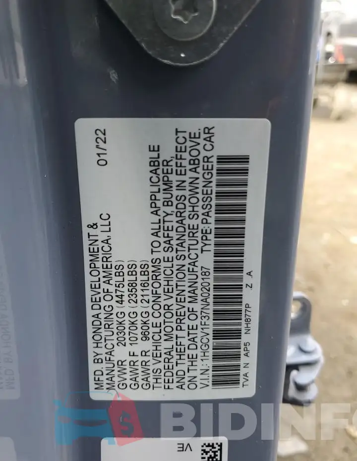 1HGCV1F37NA020187 Photo# 12