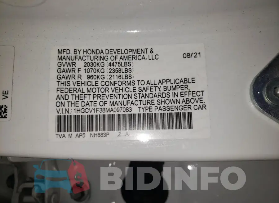 1HGCV1F38MA097083 Photo# 13