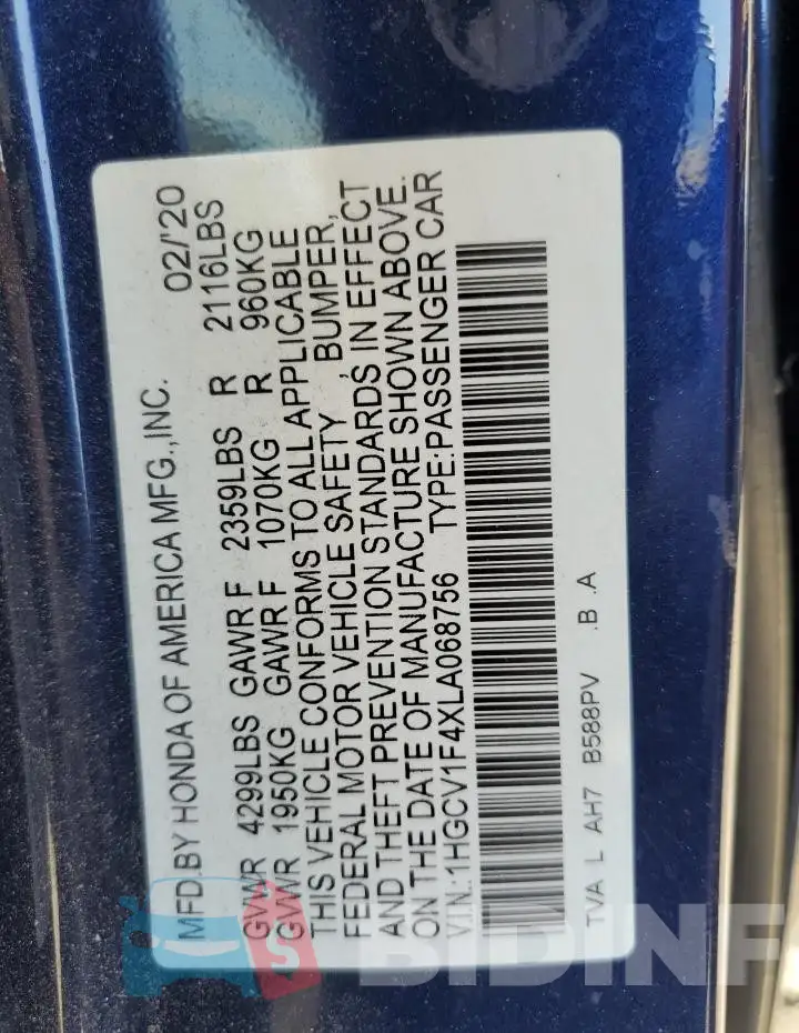 1HGCV1F4XLA068756 Photo# 13