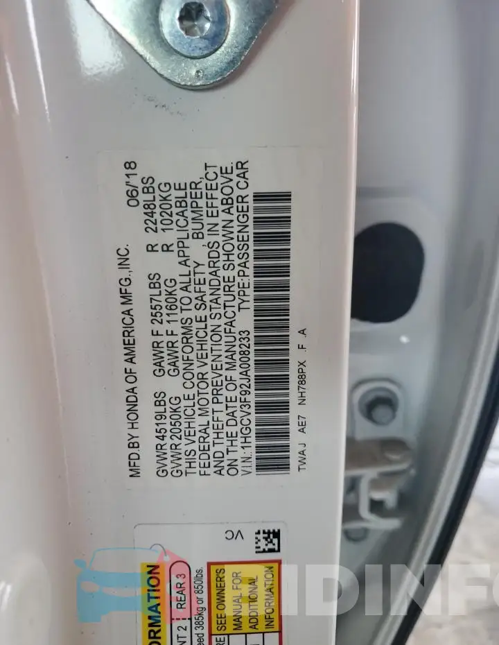 1HGCV3F92JA008233 Photo# 12