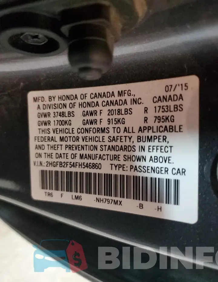 2HGFB2F54FH546860 Photo# 12