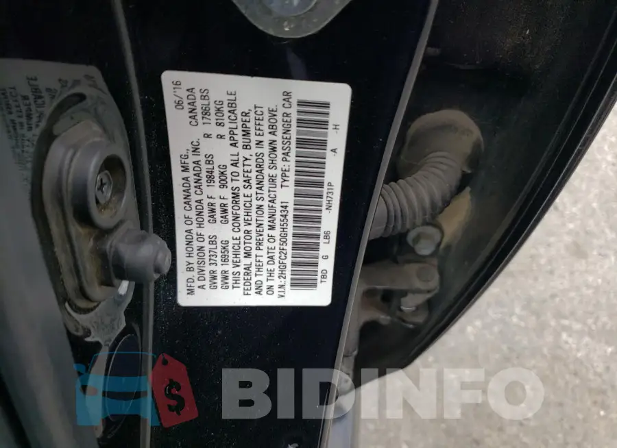 2HGFC2F50GH554341 Photo# 12