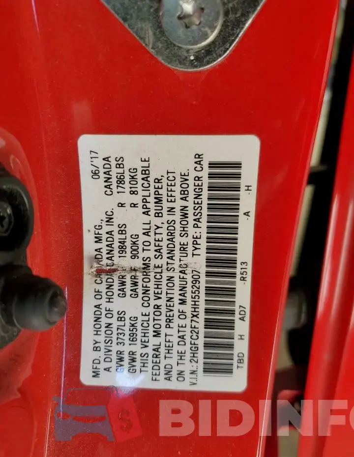 2HGFC2F7XHH552907 Photo# 12