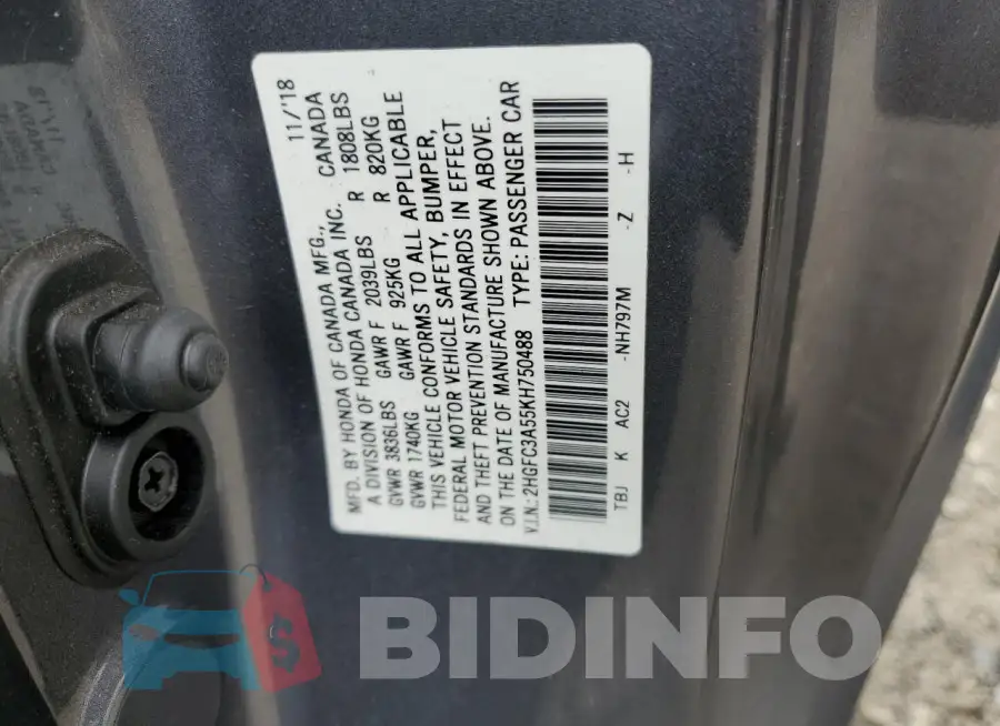 2HGFC3A55KH750488 Photo# 12