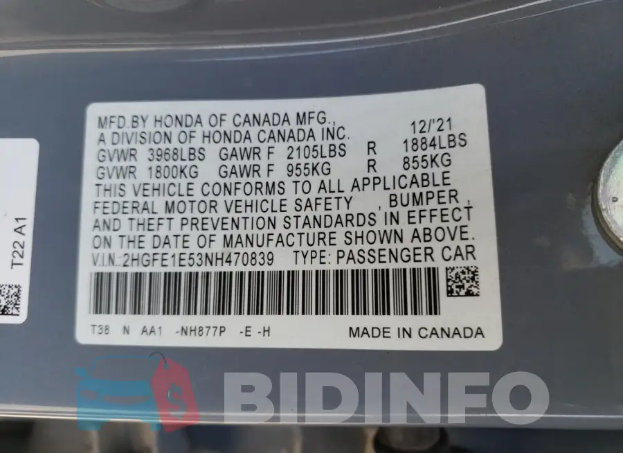 2HGFE1E53NH470839 Photo# 12
