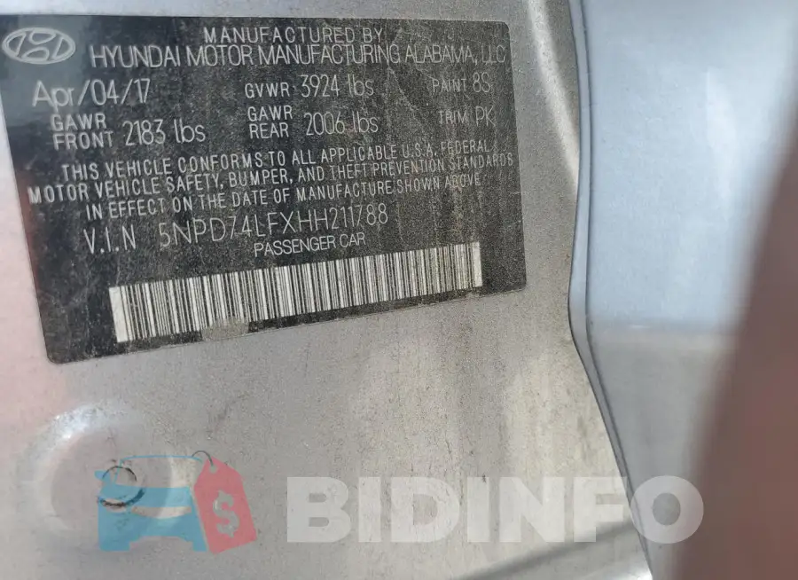 5NPD74LFXHH211788 Photo# 12