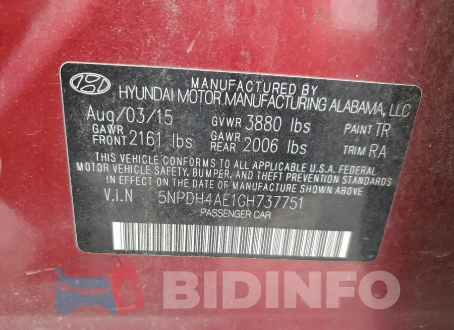 5NPDH4AE1GH737751 Photo# 12