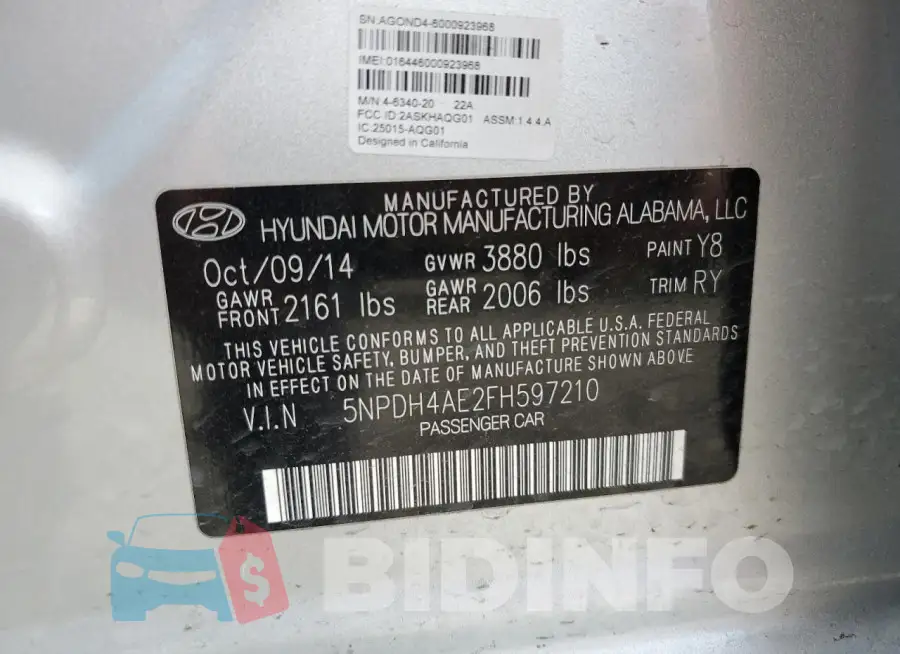 5NPDH4AE2FH597210 Photo# 12